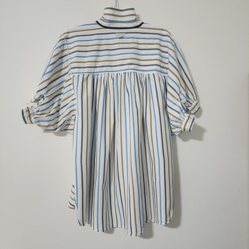 Pilcro Painter Buttondown Shirt Womens L White Blue Black Brown Anthropologie - Picture 6 of 9